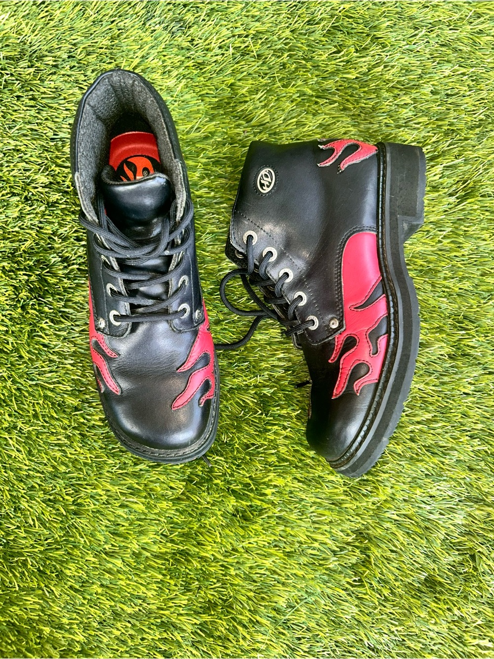 HARLEY DAVIDSON Women's Vintage Black Leather Flames
Combat Biker Boots Size 9